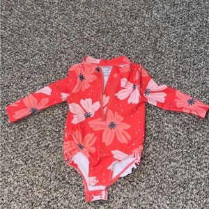 Coral Floral Long-Sleeve Kids One-Piece Swimsuit